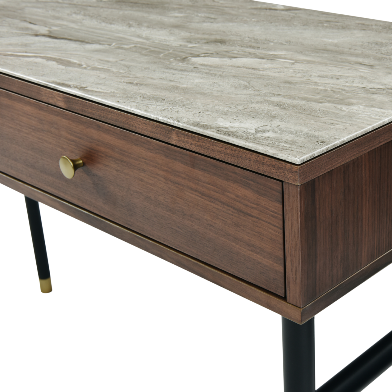 Willow Walnut Brown Wood & Grey Marble Desk